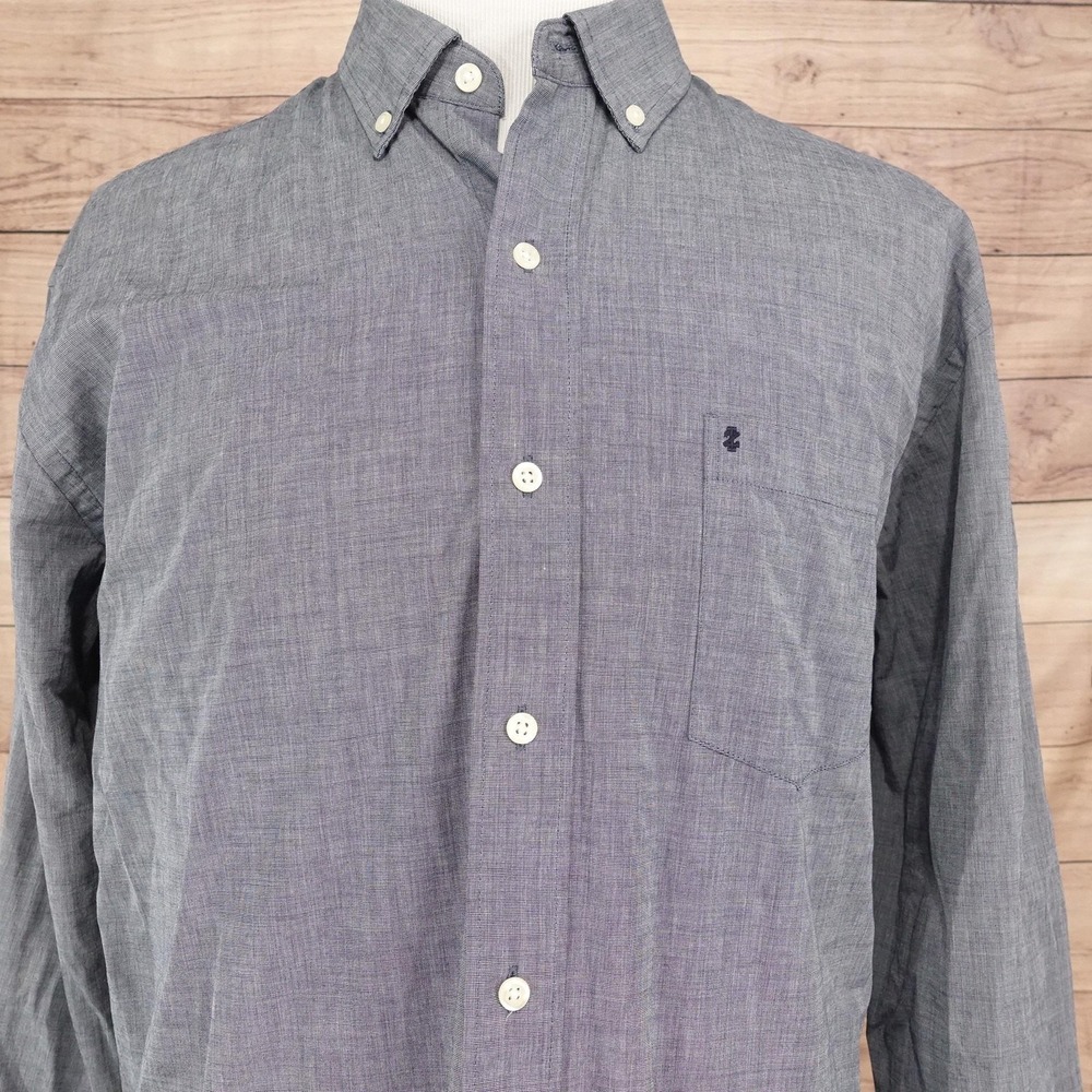 IZOD Shirt Mens XL Blue Check Long Sleeve Button-Up Cotton Casual Pocket